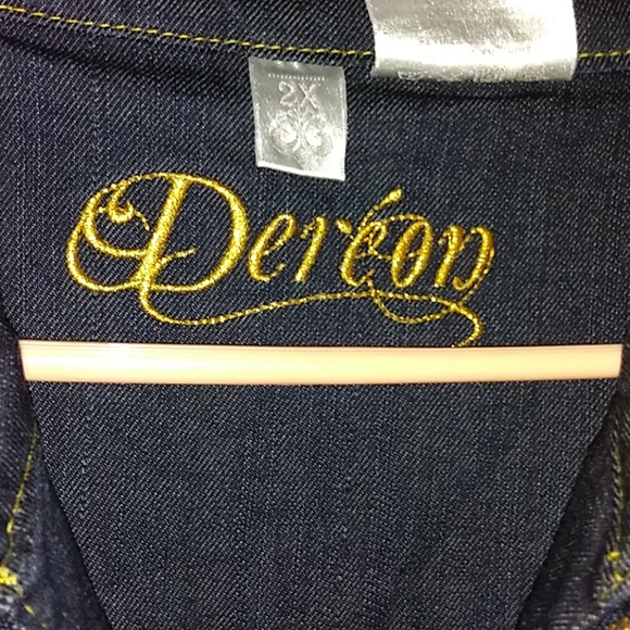 Plus Size Dereon Blue & Gold Jean Jacket (2X) - Picture 4 of 11